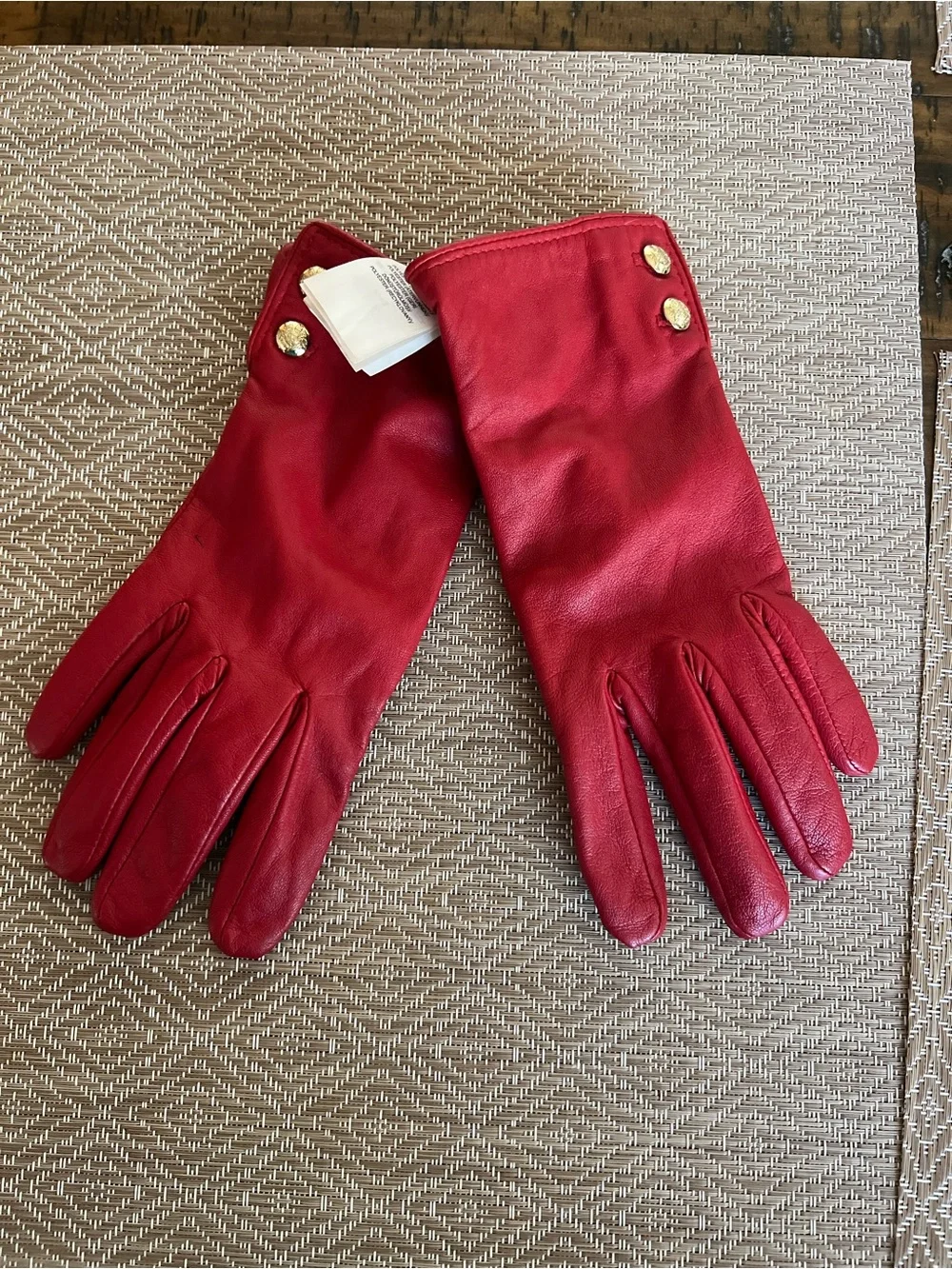 Ralph Lauren Red Leather Women's Gloves with Gold Snap Buttons